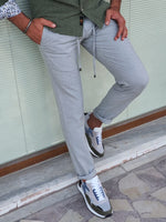 Load image into Gallery viewer, Bastoni  Gray Slim Fit Linen Pants-baagr.myshopify.com-Pants-BOJONI
