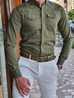 Load image into Gallery viewer, Capani Green Slim Fit Long Sleeve Double Pocket Cotton Shirt-baagr.myshopify.com-Shirt-BOJONI
