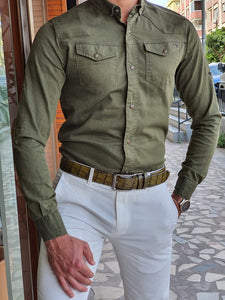Capani Green Slim Fit Long Sleeve Double Pocket Cotton Shirt-baagr.myshopify.com-Shirt-BOJONI