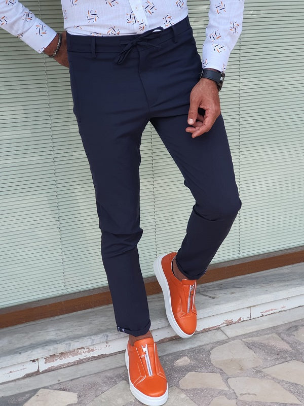Navy Blue Slim Fit Pants for Men by