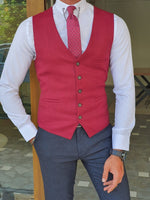 Load image into Gallery viewer, Red Slim Fit Linen Vest-baagr.myshopify.com-suit-BOJONI
