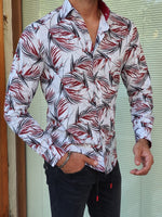 Load image into Gallery viewer, Areni  Red Slim Fit Long Sleeve Tropical Cotton Shirt-baagr.myshopify.com-Shirt-BOJONI
