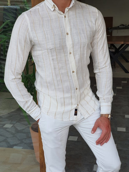But White Slim Fit Long Sleeve Shirt by GentWith