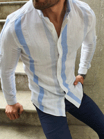 Load image into Gallery viewer, Kenosha Blue Slim Fit Striped Cotton Shirt-baagr.myshopify.com-Shirt-BOJONI
