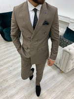 Load image into Gallery viewer, Zar Brown Slim Fit Peak Lapel Double Breasted Suit-baagr.myshopify.com-1-BOJONI

