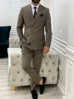 Load image into Gallery viewer, Zar Brown Slim Fit Peak Lapel Double Breasted Suit-baagr.myshopify.com-1-BOJONI
