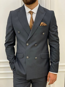 Zar Gray Slim Fit Peak Lapel Double Breasted Suit-baagr.myshopify.com-1-BOJONI