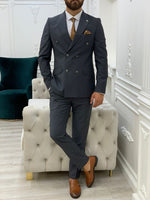 Load image into Gallery viewer, Zar Gray Slim Fit Peak Lapel Double Breasted Suit-baagr.myshopify.com-1-BOJONI
