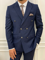 Load image into Gallery viewer, Zar Navy Blue Slim Fit Peak Lapel Double Breasted Suit-baagr.myshopify.com-1-BOJONI
