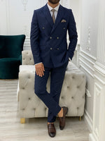 Load image into Gallery viewer, Zar Navy Blue Slim Fit Peak Lapel Double Breasted Suit-baagr.myshopify.com-1-BOJONI
