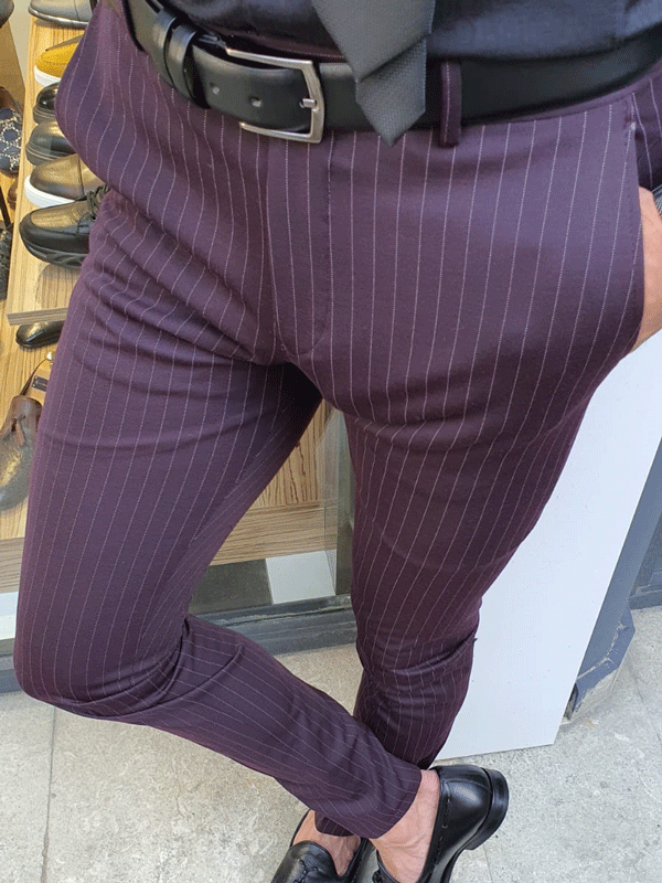 Oakland Burgundy Slim Fit Pinstripe Pants | BOJONI Oakland Burgundy Slim Fit Pinstripe Pants | BOJONI