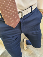 Load image into Gallery viewer, Shelton Navy Blue Slim Fit Pants-baagr.myshopify.com-Pants-BOJONI
