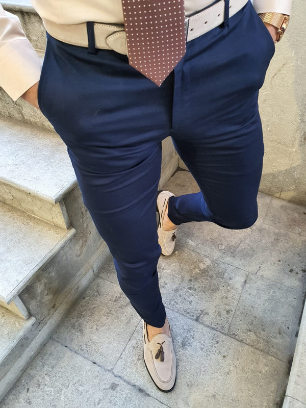 Shelton Navy Blue Slim Fit Pants | BOJONI Shelton Navy Blue Slim Fit Pants | BOJONI