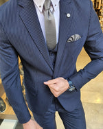 Load image into Gallery viewer, Bojo Pivas Navy Blue Slim Fit Pinstripe Suit-baagr.myshopify.com-suit-BOJONI
