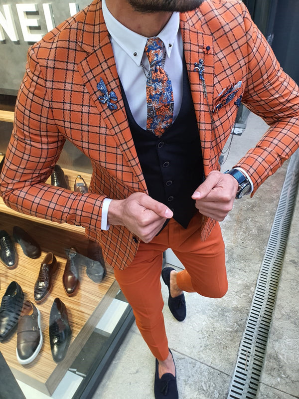 Bojo Ogden Orange Slim Fit Plaid Suit-baagr.myshopify.com-suit-BOJONI