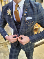 Load image into Gallery viewer, Bojoni  Dark Blue Slim Fit Plaid Check Suit-baagr.myshopify.com-suit-BOJONI
