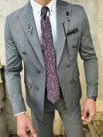 Load image into Gallery viewer, Bojoni Gray Slim Fit Double Breasted Suit-baagr.myshopify.com-suit-BOJONI
