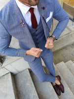 Load image into Gallery viewer, Grassano Blue Slim Fit Plaid Suit-baagr.myshopify.com-suit-BOJONI
