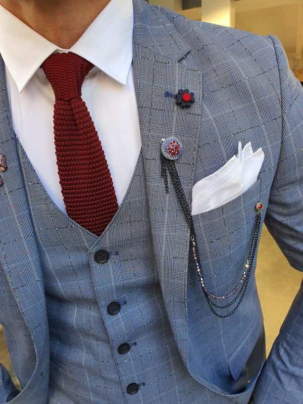 Grassano Blue Slim Fit Plaid Suit-baagr.myshopify.com-suit-BOJONI
