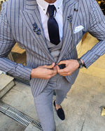 Load image into Gallery viewer, Bojo Pivas Navy Blue Slim Fit Pinstripe Suit-baagr.myshopify.com-suit-BOJONI
