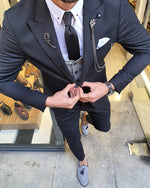Load image into Gallery viewer, Bojo Pivas Black Slim Fit Pinstripe Suit-baagr.myshopify.com-suit-BOJONI
