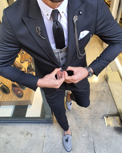 Bojo Pivas Black Slim Fit Pinstripe Suit | BOJONI
