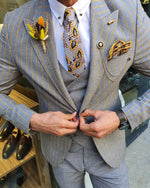 Load image into Gallery viewer, Bojo Pivas Yellow Slim Fit Pinstripe Suit-baagr.myshopify.com-suit-BOJONI
