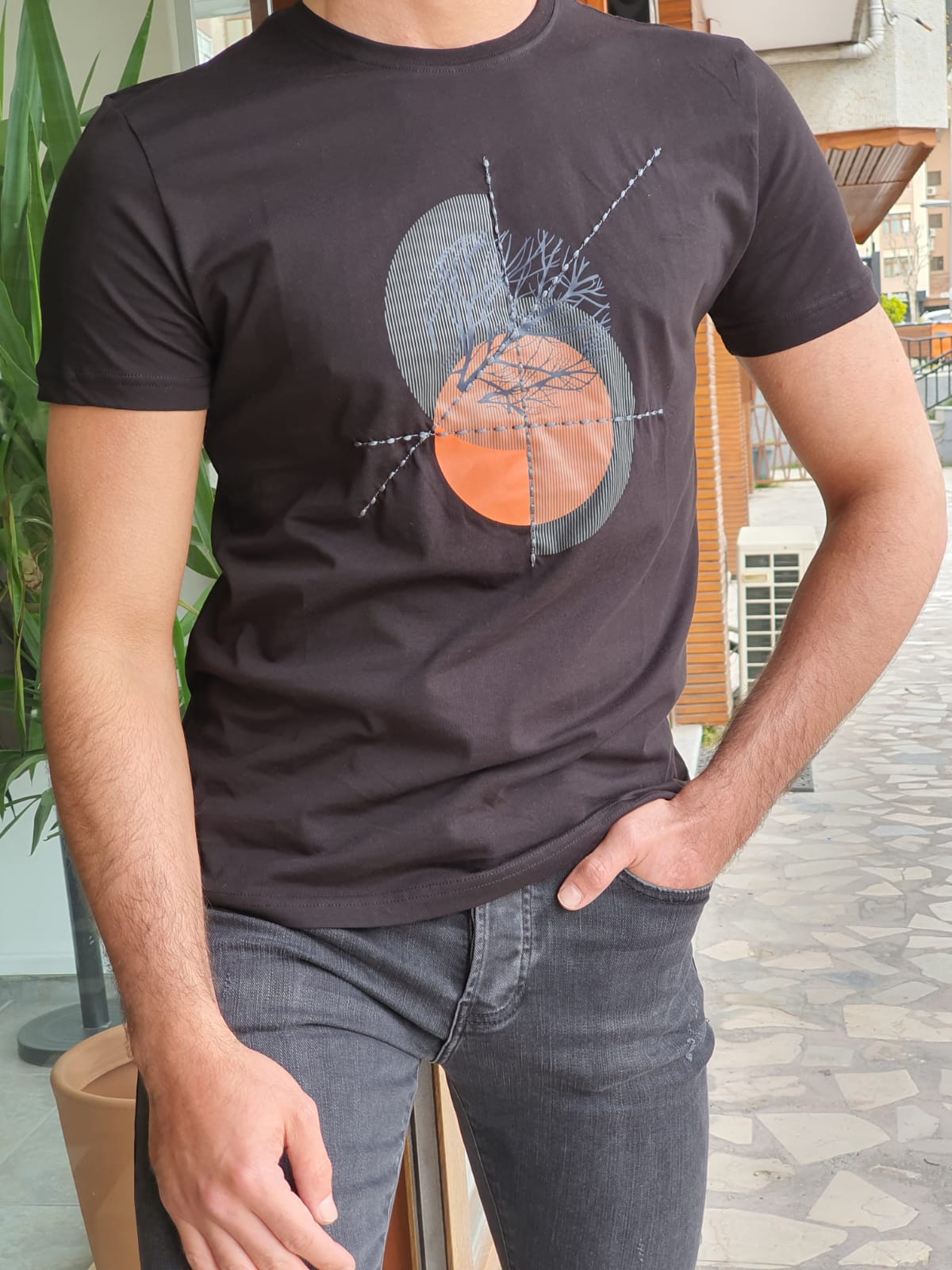 Lerna Black Slim Fit Crew Neck Cotton T-Shirt-baagr.myshopify.com-T-shirt-BOJONI