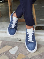 Load image into Gallery viewer, Vitale Blue Low-Top Suede Sneakers-baagr.myshopify.com-shoes2-brabion
