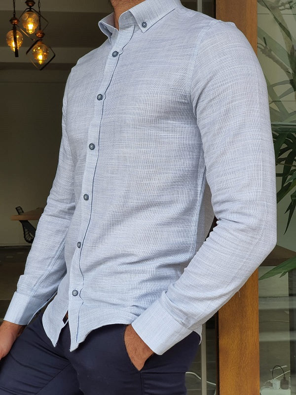 Capani Blue Slim Fit Long Sleeve Linen Shirt | BOJONI