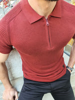 Load image into Gallery viewer, Rawlins Claret Red Slim Fit Collar Neck Zipper Knitwear T-Shirt-baagr.myshopify.com-T-shirt-BOJONI
