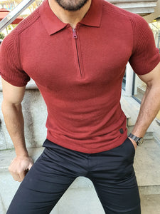 Rawlins Claret Red Slim Fit Collar Neck Zipper Knitwear T-Shirt-baagr.myshopify.com-T-shirt-BOJONI