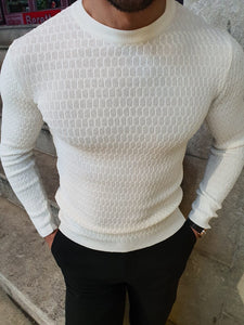 Natisk White Slim Fit Crew Neck Sweater-baagr.myshopify.com-sweatshirts-BOJONI