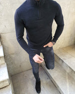 Load image into Gallery viewer, Natisk Black Slim Fit Zipper Mock Turtleneck Sweater-baagr.myshopify.com-sweatshirts-BOJONI
