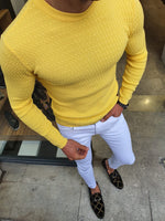 Load image into Gallery viewer, Natisk Rawlins Yellow Slim Fit Crew Neck Sweater-baagr.myshopify.com-sweatshirts-BOJONI
