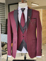 Load image into Gallery viewer, Lori Burgundy Slim Fit Peak Lapel Wedding Suit-baagr.myshopify.com-suit-BOJONI
