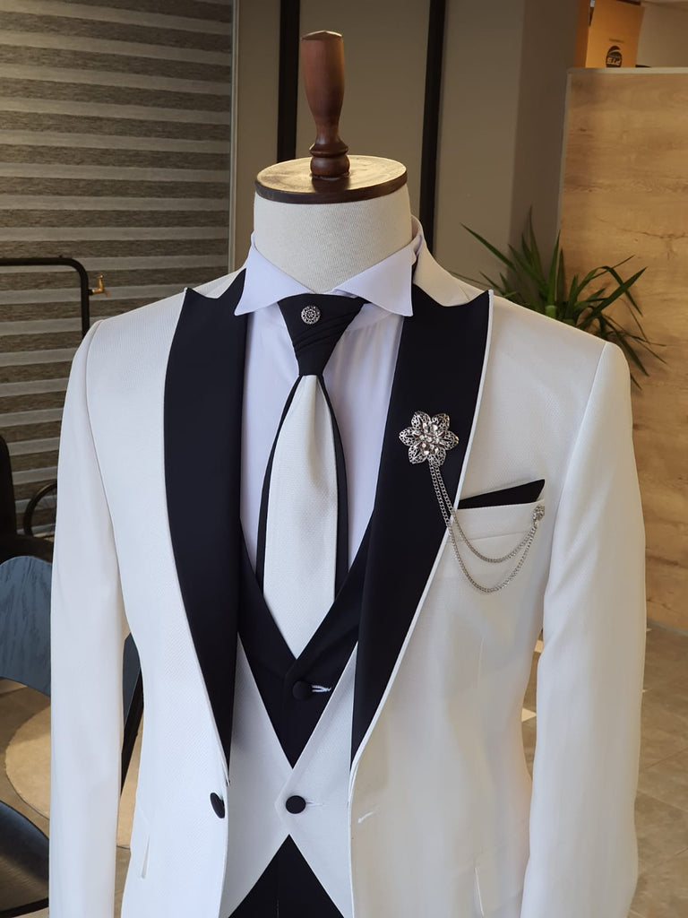 Lori White Slim Fit Peak Lapel Wedding Suit | BOJONI