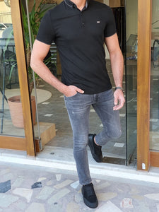 Lerno Black Slim Fit Polo T-Shirt-baagr.myshopify.com-T-shirt-BOJONI