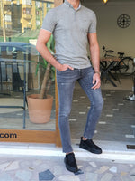 Load image into Gallery viewer, Lerno Gray Slim Fit Polo T-Shirt-baagr.myshopify.com-T-shirt-BOJONI
