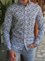 Load image into Gallery viewer, Bano Gray Slim Fit Long Sleeve Paisley Pattern Cotton Shirt-baagr.myshopify.com-Shirt-BOJONI
