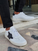 Load image into Gallery viewer, Salerno White Star Mid-Top Lace Up Sneakers-baagr.myshopify.com-shoes2-brabion
