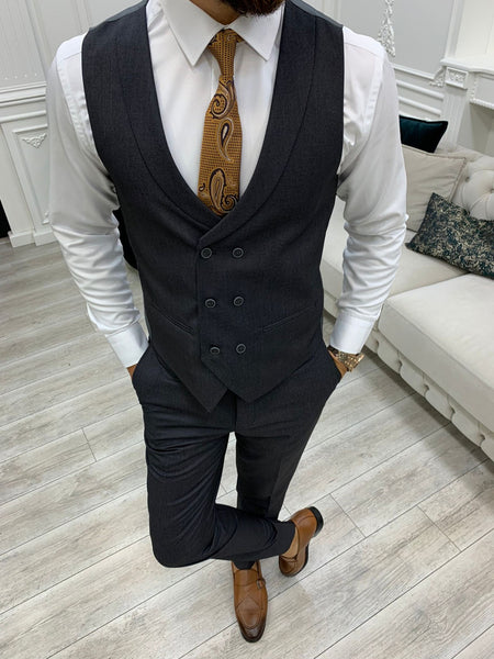 Verona Dark Gray Slim Fit Peak Lapel Suit | BOJONI