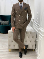 Load image into Gallery viewer, Palermo Brown Slim Fit Double Breasted Suit-baagr.myshopify.com-1-BOJONI
