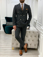 Load image into Gallery viewer, Palermo Dark Gray Slim Fit Double Breasted Suit-baagr.myshopify.com-1-BOJONI
