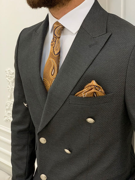 Palermo Dark Gray Slim Fit Double Breasted Suit | BOJONI