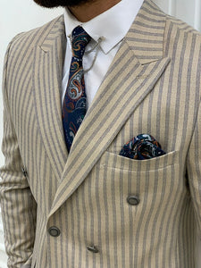 Varteni Cream Slim Fit Peak Lapel Double Breasted Striped Suit-baagr.myshopify.com-1-BOJONI