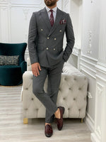Load image into Gallery viewer, Palermo Gray Slim Fit Double Breasted Suit-baagr.myshopify.com-1-BOJONI
