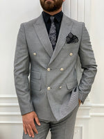 Load image into Gallery viewer, Palermo Light Gray Slim Fit Double Breasted Suit-baagr.myshopify.com-1-BOJONI
