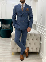 Load image into Gallery viewer, Palermo Blue Slim Fit Double Breasted Suit-baagr.myshopify.com-1-BOJONI
