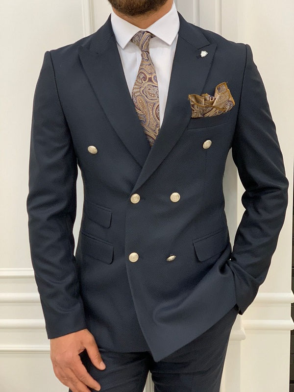 Palermo Navy Blue Slim Fit Double Breasted Suit | BOJONI